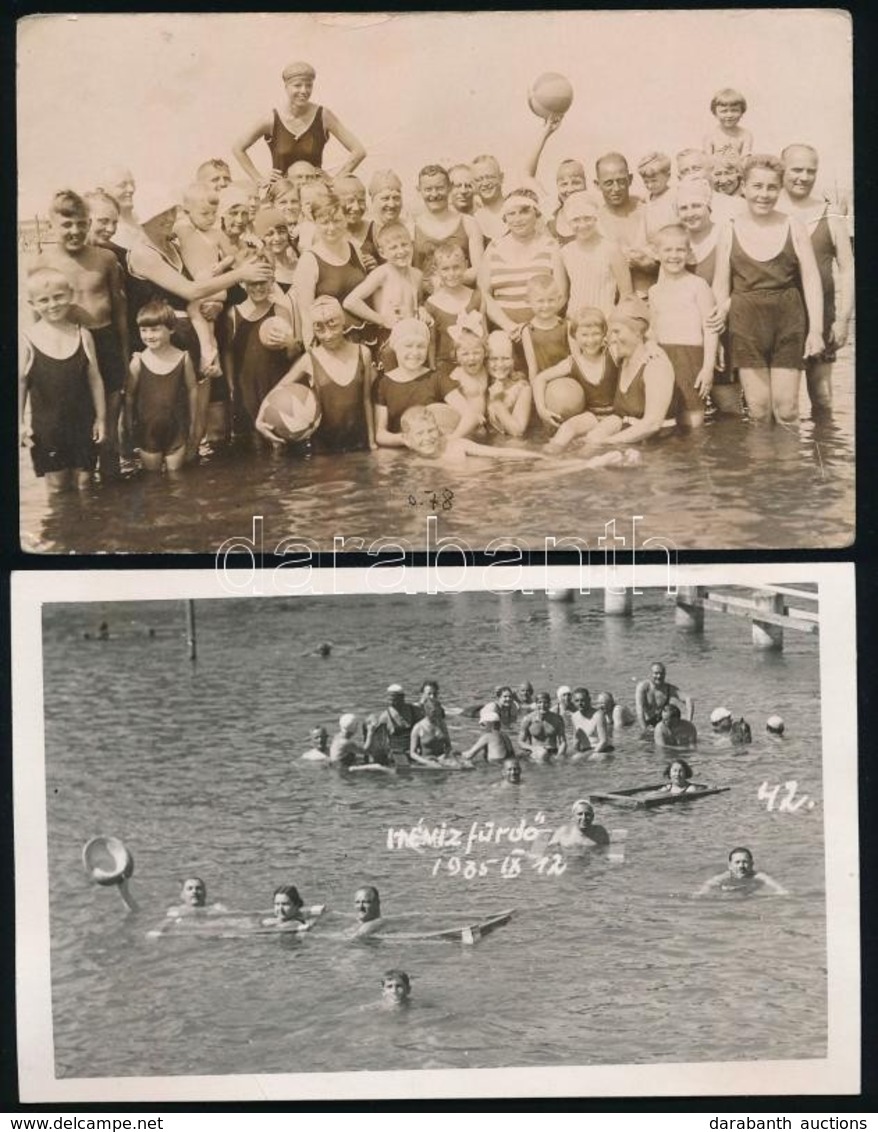 1929-1935 Swinemünde (Świnoujście) és Hévíz, Fürdőzők, 2 Db Fotólap, 9×14 Cm - Sonstige & Ohne Zuordnung