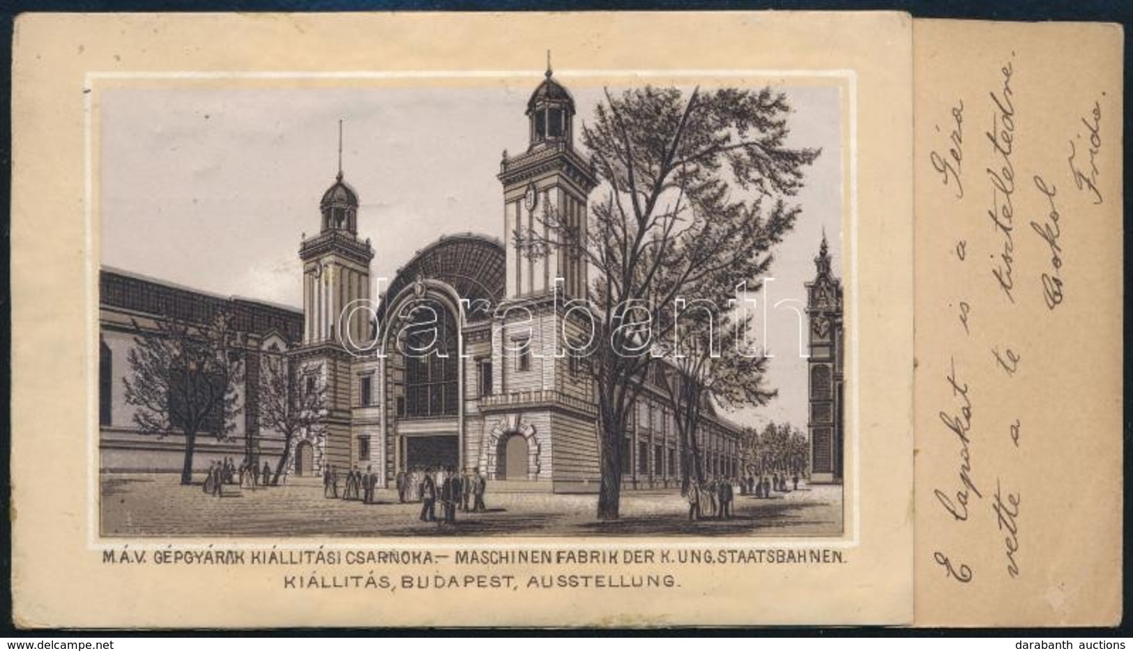 1898 A MÁV Gépgyárak Kiállítási Csarnoka Az 1896-os Millenniumi Kiállításon, Litografált, Levelezőlapra Ragasztva, 8×14  - Other & Unclassified