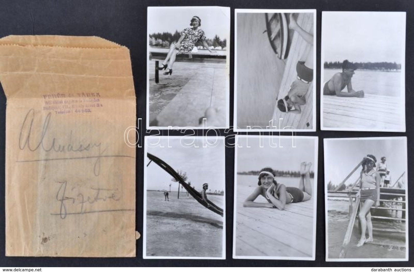 Cca 1930 Strandfotók,1 Db üvegnegatív, 8 Db Filmnegatív, 6 Db Fotó, összesen 15 Db, Közte 3 Db Széchényi Fürdős Negatívv - Other & Unclassified