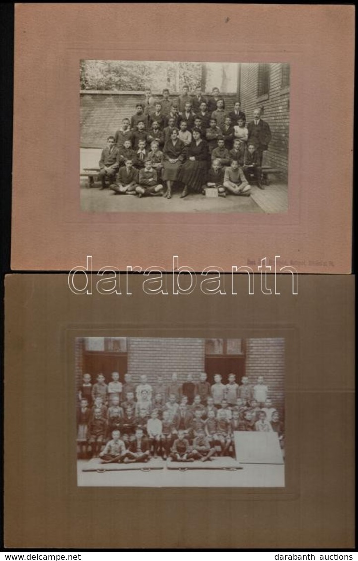 Cca 1900-1940 Vegyes Nagyméretű Fotó Tétel, Azonosítatlan Iskolai Tablófotók (4 Db), 2 Esküvői Fotó, és 1 Db Portré Fotó - Andere & Zonder Classificatie