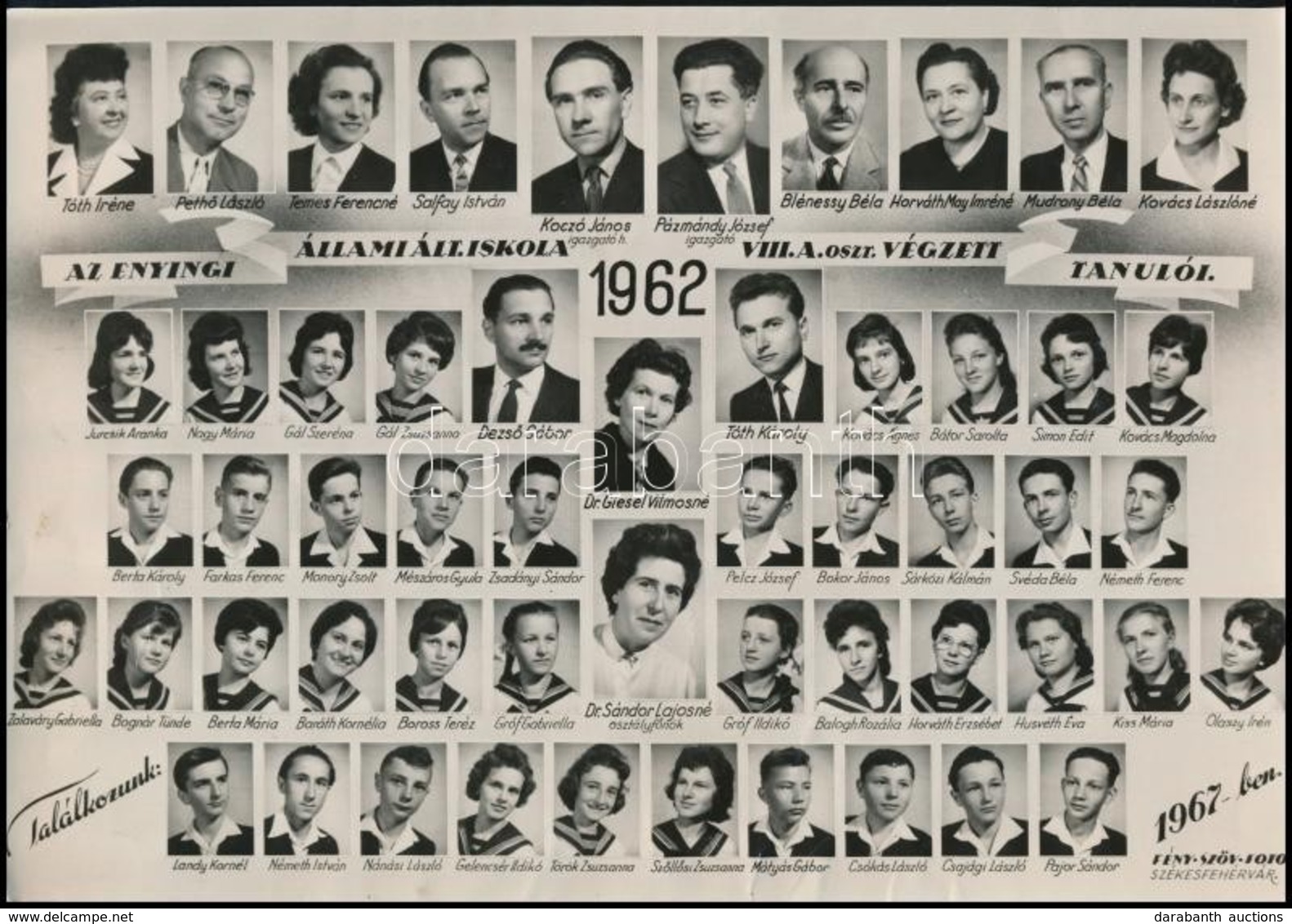 1962 Enying, Általános Iskola Tanárai és Végzett Tanulói, Kistabló Nevesített Portrékkal, Töredezett Felület, Amely Nem  - Andere & Zonder Classificatie