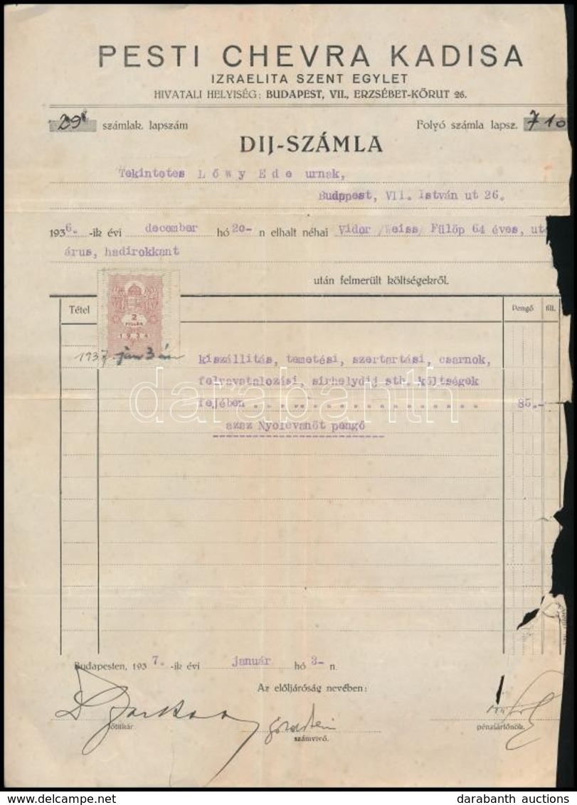 1928-37 Pesti Chevra Kadisa 3 Db Okmány - Andere & Zonder Classificatie