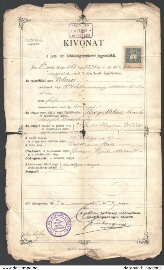 1889-1922 3 Db Izraelita Születési Anyakönyvi Kivonat - Andere & Zonder Classificatie