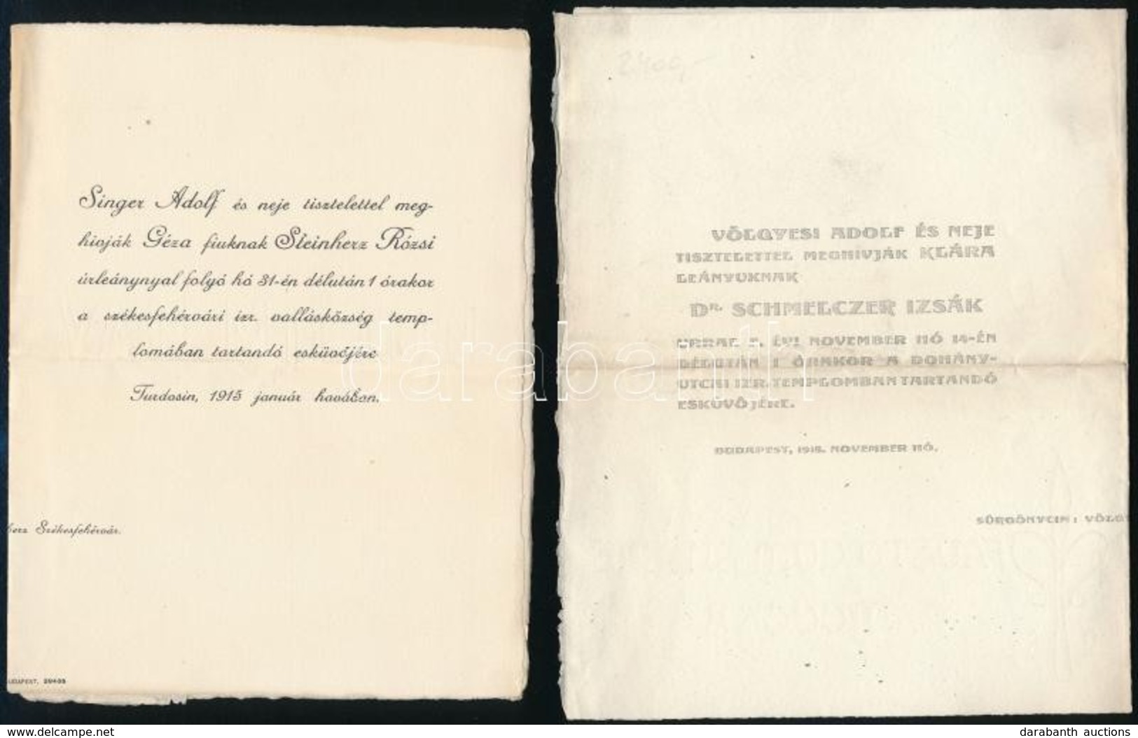 1899-1910 5 Db Izraelita Esküvői Meghívó - Sonstige & Ohne Zuordnung
