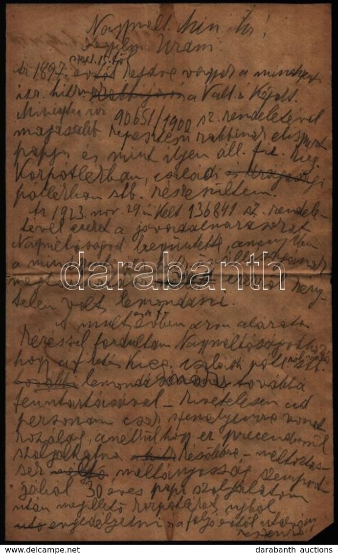 1928 Hódmezővásárhely, Büchler Gyula Rabbi Miniszternek Szóló Kézírásos Levele - Sonstige & Ohne Zuordnung