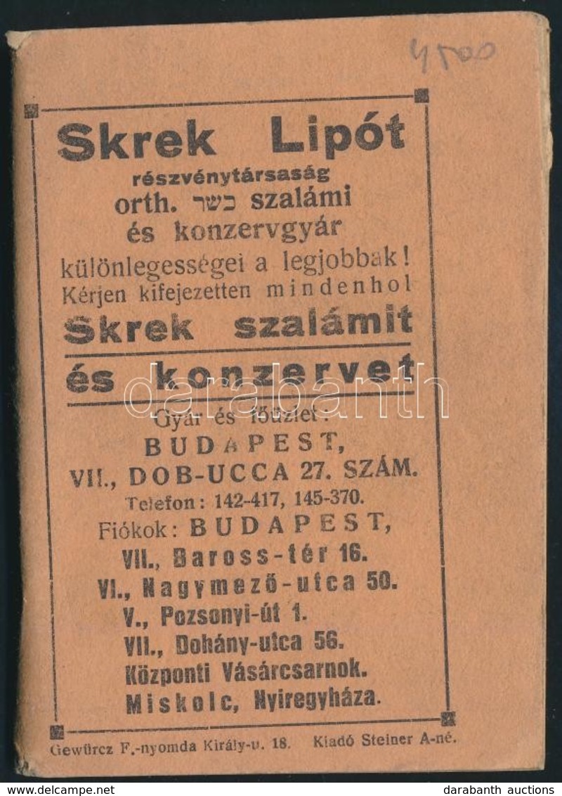 Zsidó Zsebnaptár 1938-39 Sok Reklámmal. Tűzött Papírkötésben. 12 Cm - Other & Unclassified