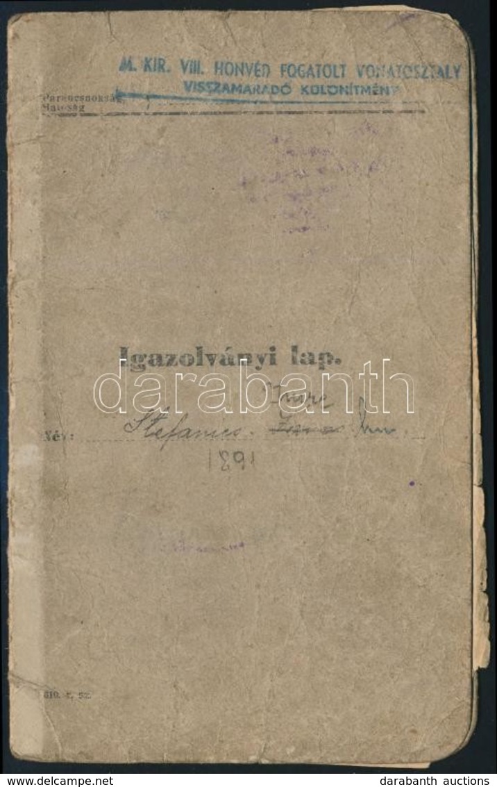 Cca 1939-1940 Fehérgyarmat, Katonai Igazolványlap, Pecsétekkel, Bejegyzésekkel, Kijáró Lapokkal, Kopott. +1941 Erdélyi E - Otros & Sin Clasificación