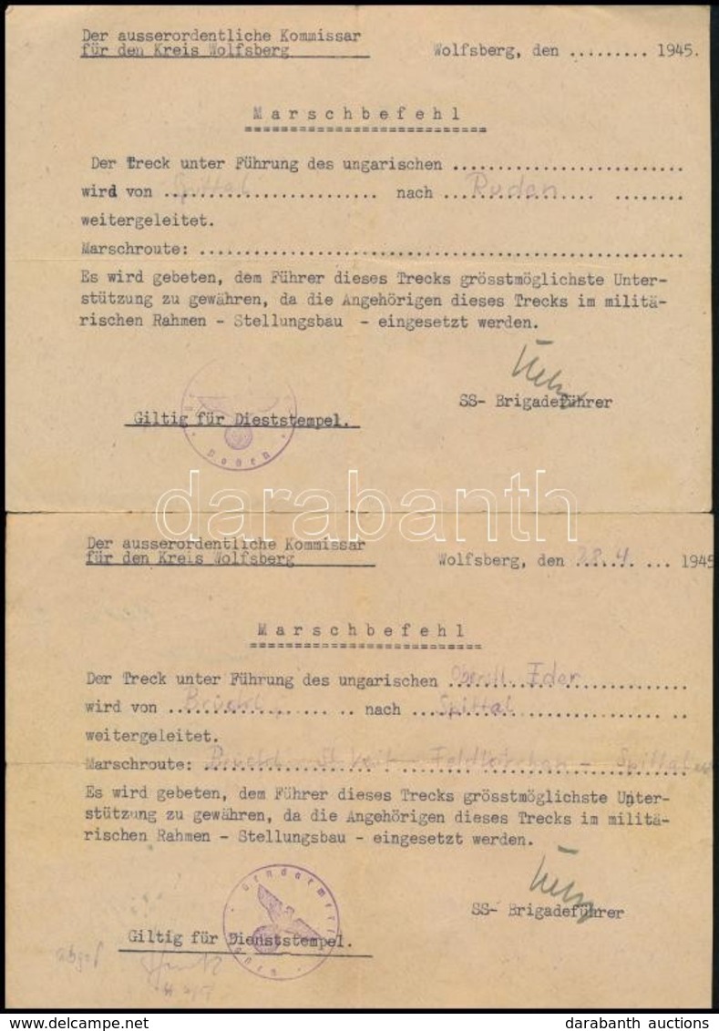 1945 2 Db Német Birodalmi Bélyegzős Menetparancs - Andere & Zonder Classificatie