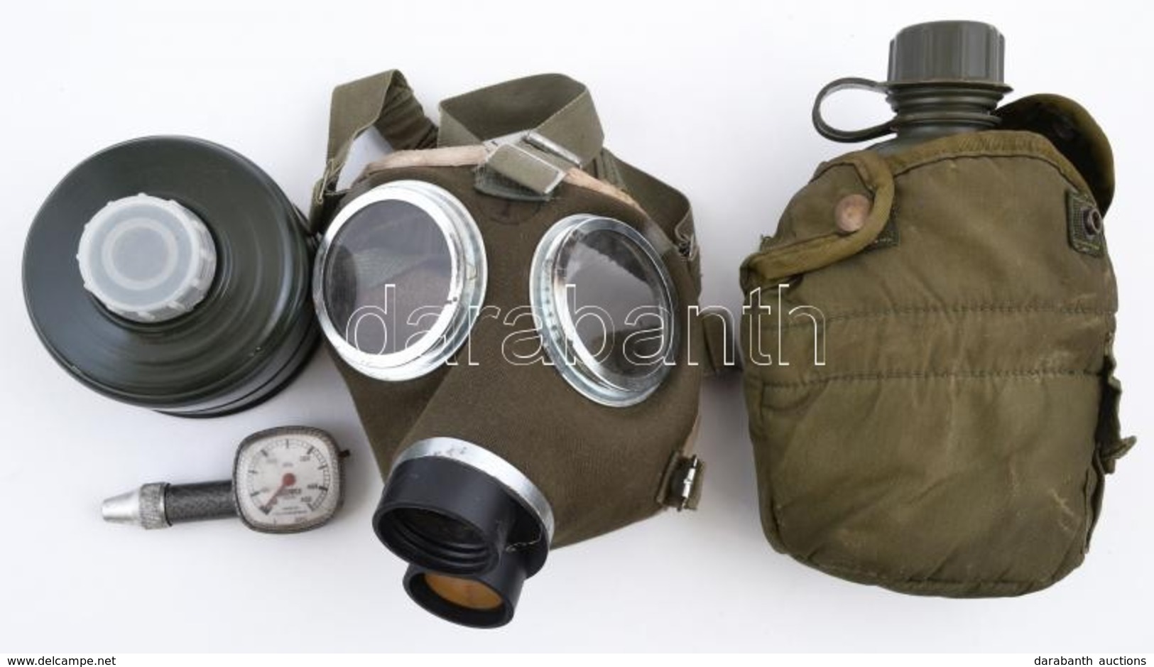 Katonai Zsák: Gázmaszk (kiegészítővel), Kulacs, Iránytű, 35×17 Cm - Sonstige & Ohne Zuordnung