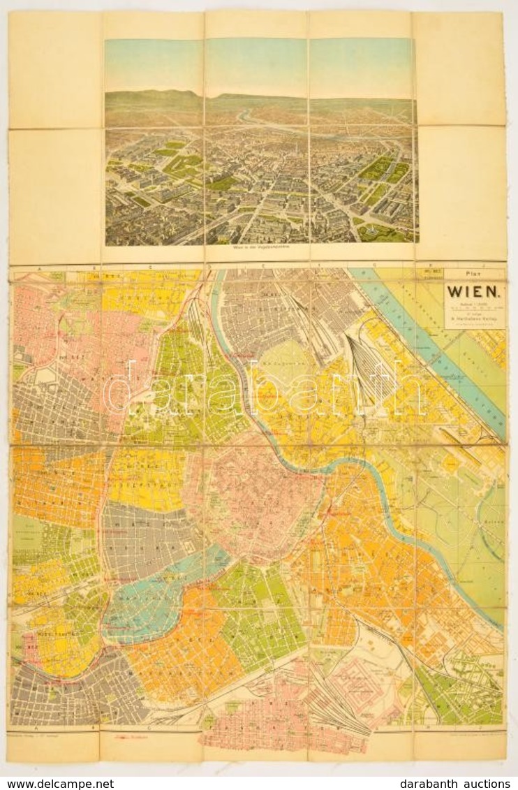 Cca 1910 Bécs Látképe és Térképe Vásznon / Map Of Vienna  50x75 Cm - Andere & Zonder Classificatie