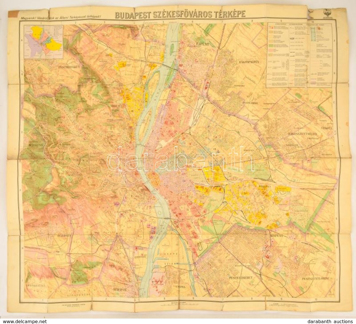 Cca 1930 Budapest Székesfőváros Térképe. Hajtásoknál Ragasztásokkal Javított 95x80 Cm - Other & Unclassified