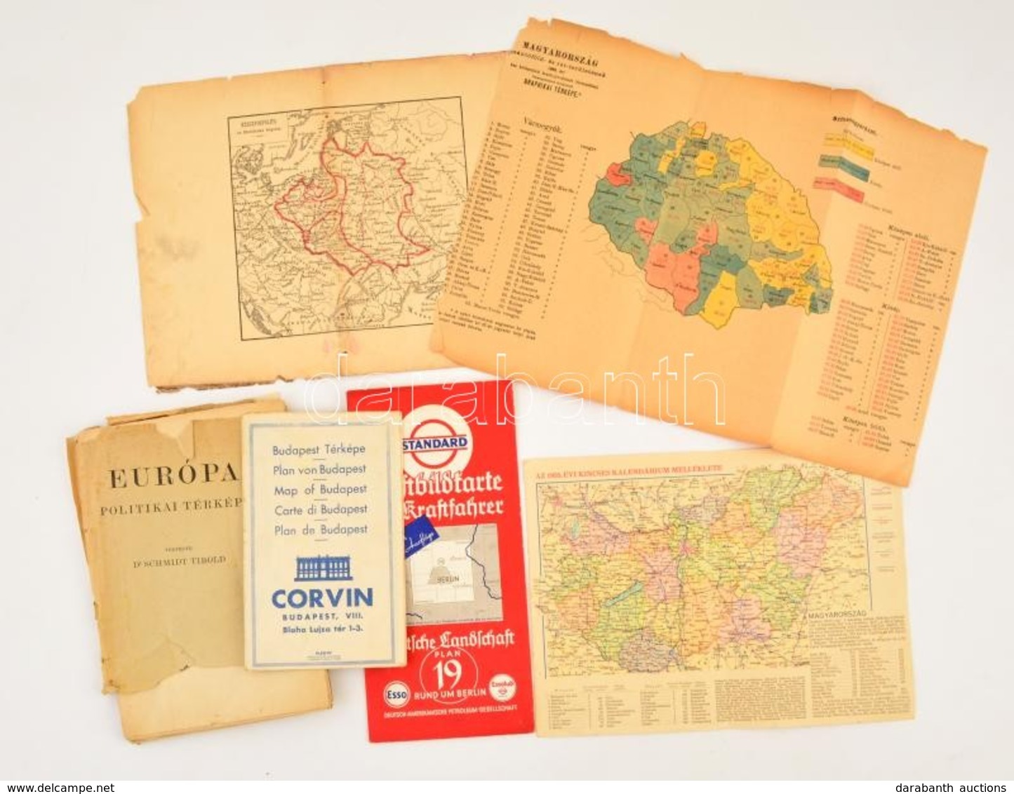 Vegyes Térkép Tétel: 7 Db Térkép és Térképlap, Közte: Európa Politikai Térképe, Terv. Schmidt Tibold, 80×120 Cm - Autres & Non Classés