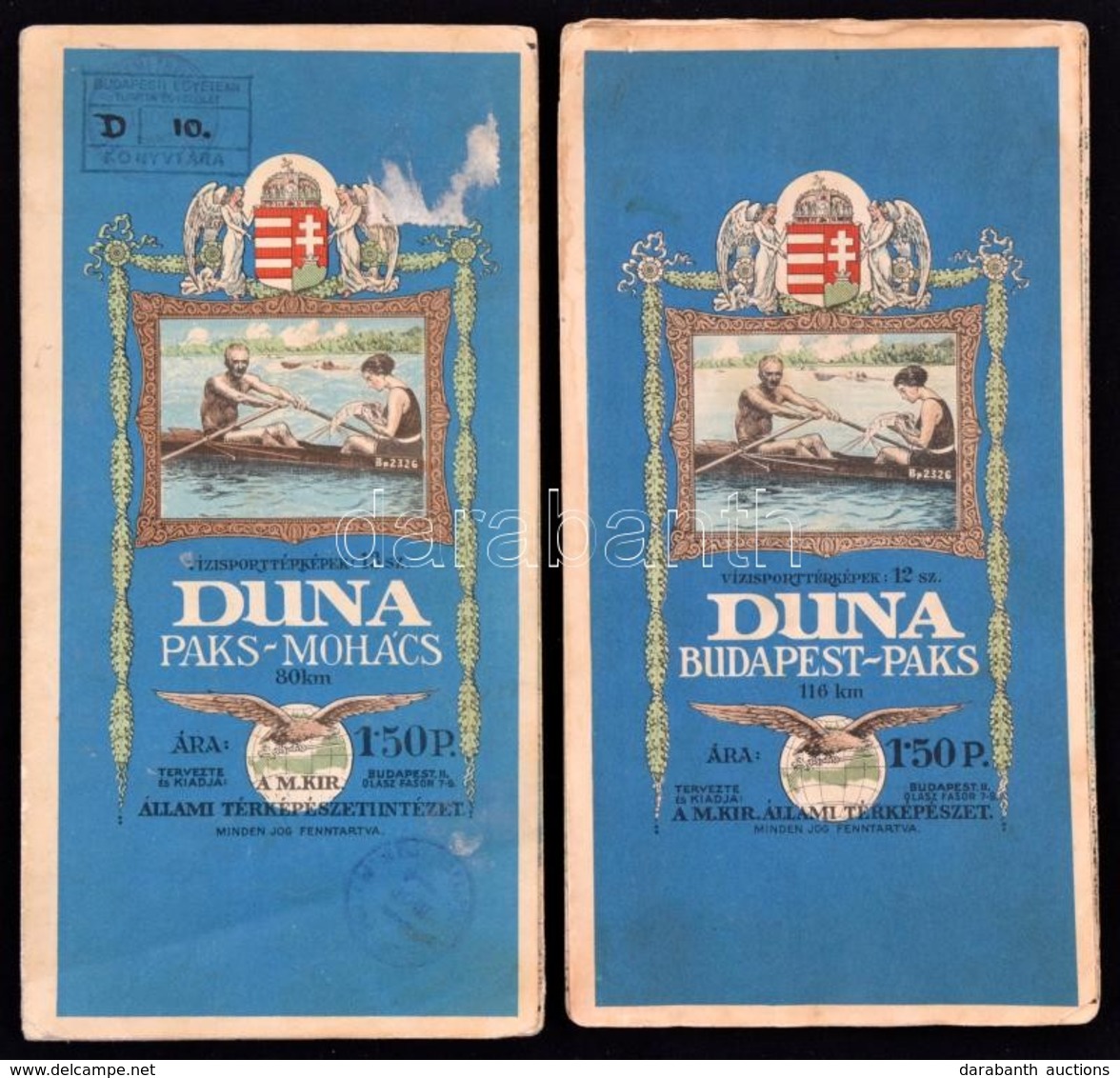 Vízisporttérképek: 12. Sz., Duna Budapest-Paks, 116 Km, Tervezte és Kiadja: M. Kir. Államit Térképészet, 24x225 Cm +  Ví - Otros & Sin Clasificación