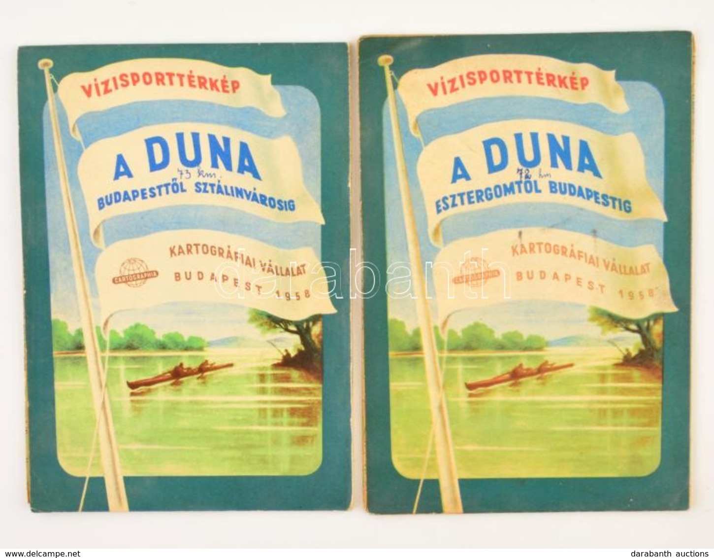 1958 Vízisporttérkép. A Duna Esztergomtól Budapestig. A Duna Budapesttől Sztálinvárosig. Bp., 1958, Kartográfia, 137x20c - Andere & Zonder Classificatie