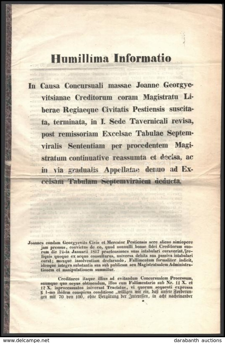 1842 Nyomtatott Hirdetmény Csődperről, Pest, Trattner Károly, 6 P. - Non Classés