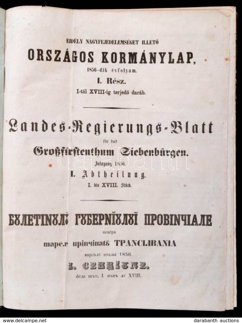 1856 Erdély Nagyfejedelemséget Illető Országos Kormánylap. Landes Regierungs-Blatt Für Das Grossfürstenthum Siebenbürgen - Ohne Zuordnung