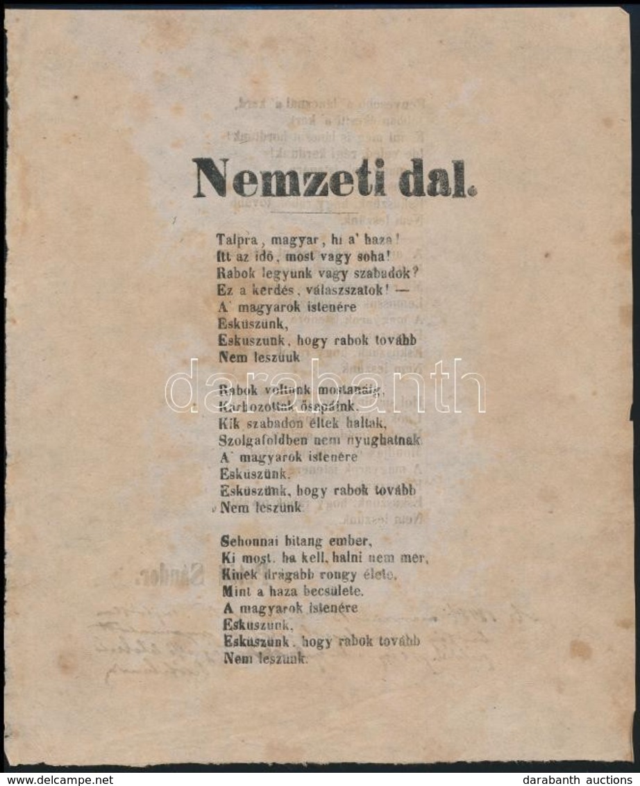 Cca 1890 A Nemzeti Dal Petőfi Megjegyzésével Kiegészített Verziójának Reprint Nyomdai Sokszorosítása - Unclassified