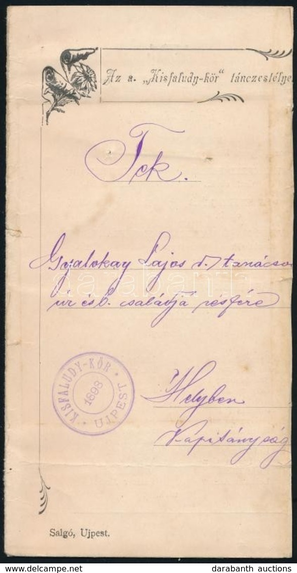 Cca 1900 Az Ujpesti Kisfaludy Kör Táncestélyének Meghívója 6p. - Zonder Classificatie