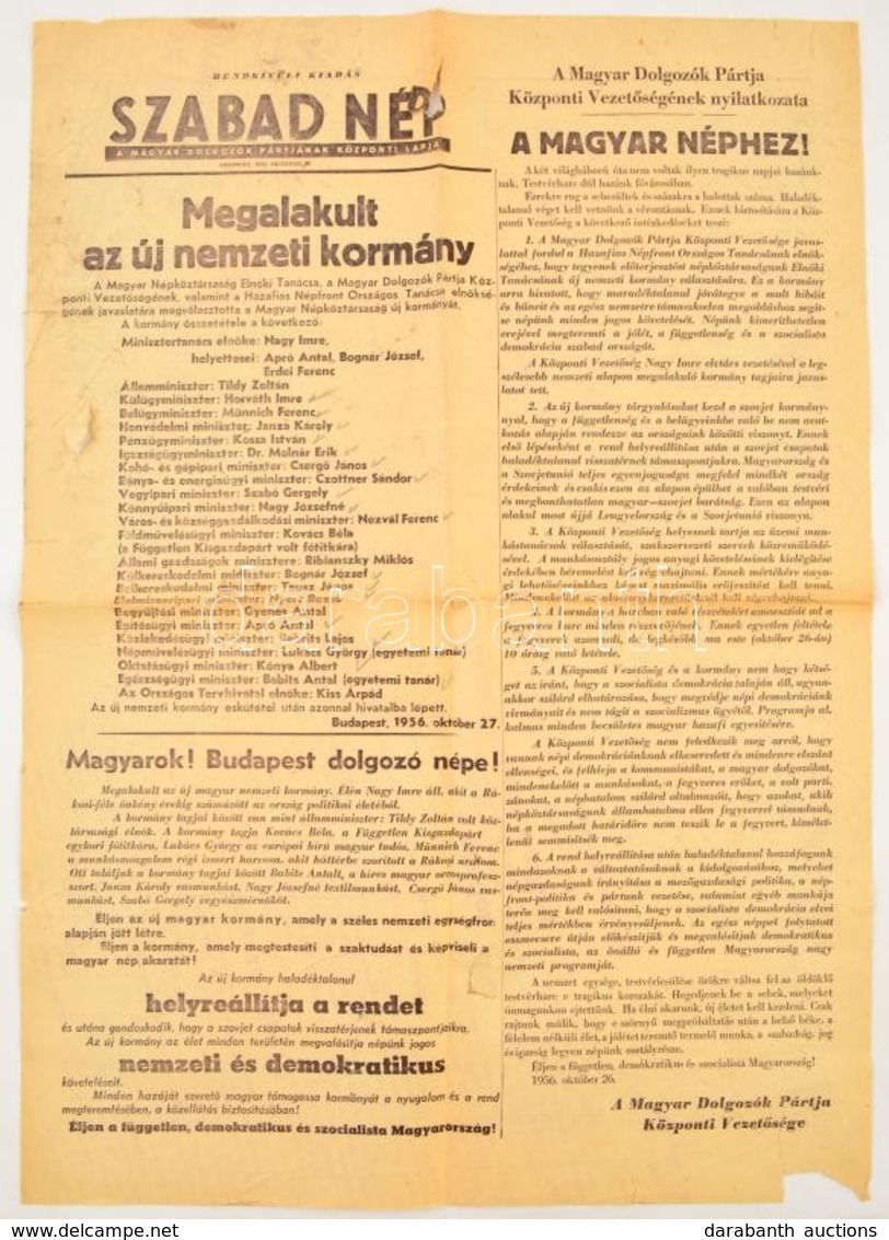 1956 A Szabad Nép Okt. 27-i Lapszáma, érdekes Aktuális Forradalmi Hírekkel - Unclassified