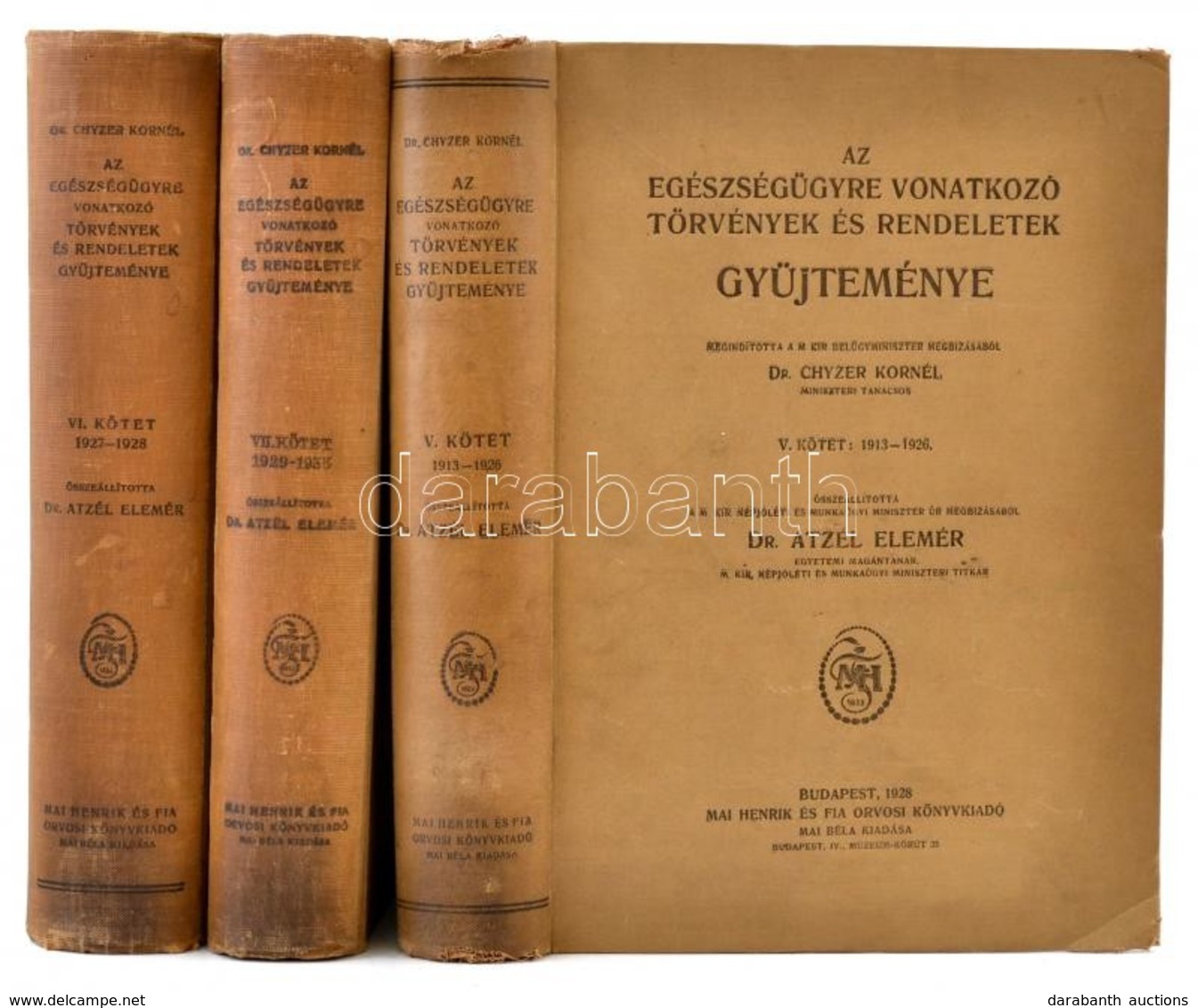 Az Egészségügyre Vonatkozó Törvények és Rendeletek Gyűjteménye. V., VI. VII. Kötet: 1913-1926, 1927-1928. 1929-1933 Megi - Zonder Classificatie