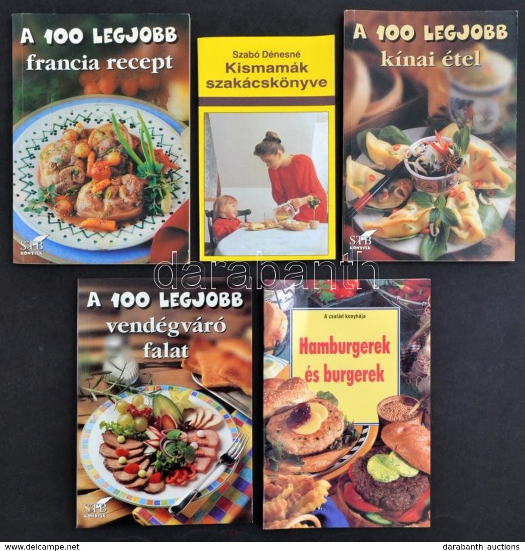 5 Db Szakácskönyv:  A 100 Legjobb Francia Recept, A 100 Legjobb Kínai étel, A 100 Legjobb Vendégváró Falat, Hamburgerek  - Zonder Classificatie