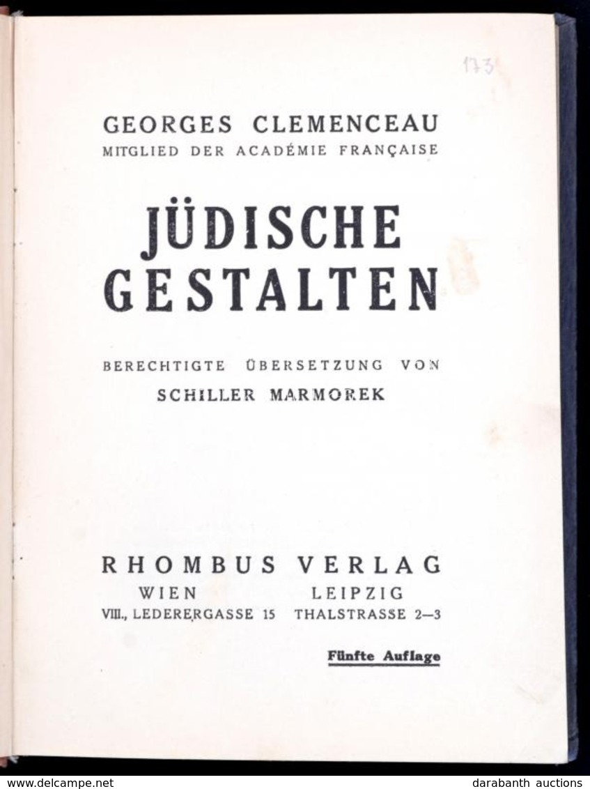 Clemenceau, Georges: Jüdische Gestalten
Rhombus Wien, 1924. Félvászon Kötésben - Sin Clasificación