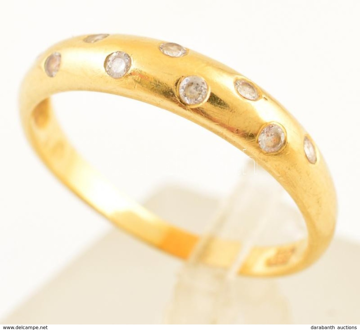 Arany (Au. ) 14 K Karikagyűrűk Apró Brillekkel, Méret:59, Jelzett,  Bruttó: 2,6 G - Sonstige & Ohne Zuordnung
