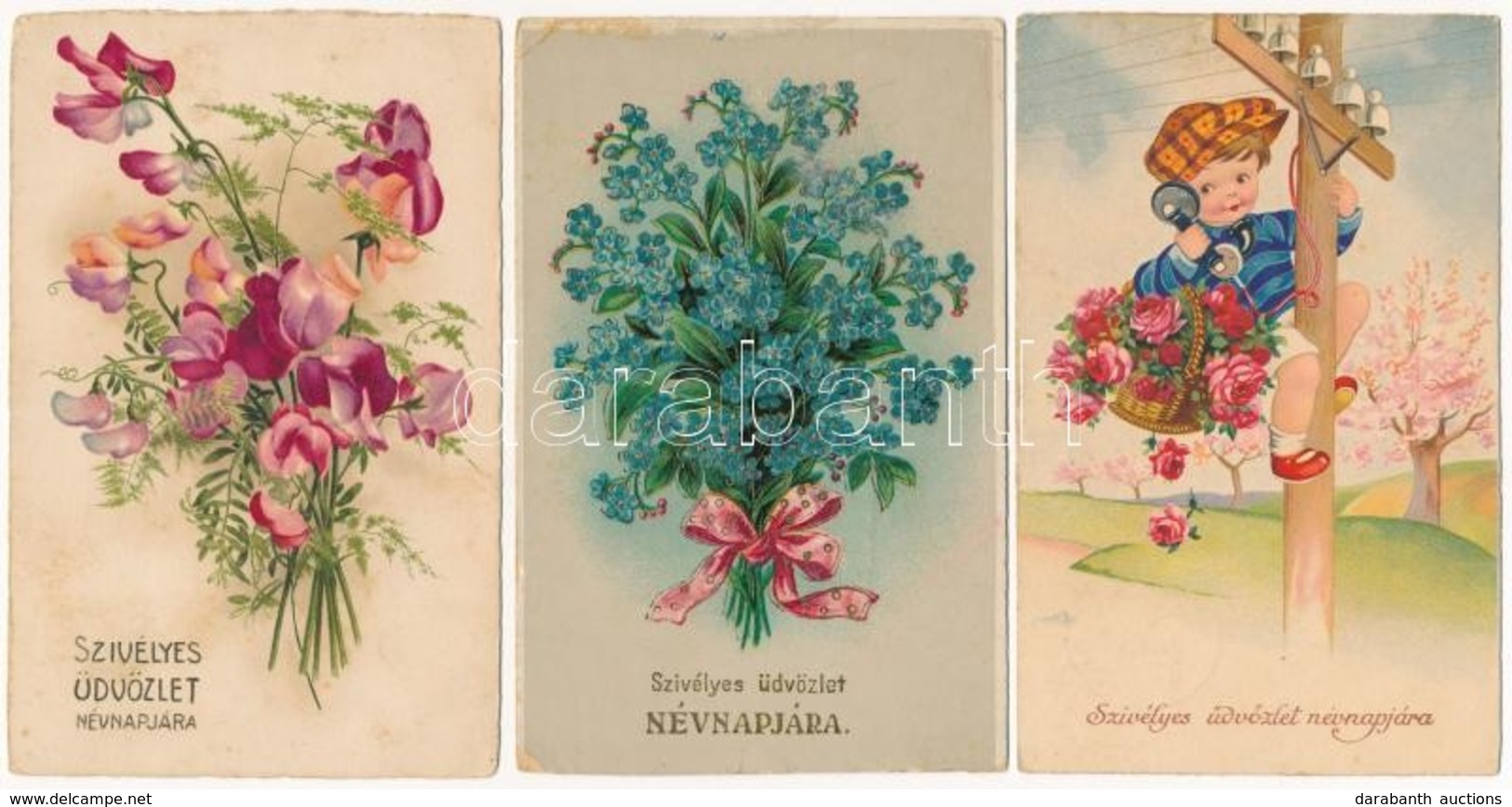 * 18 Db RÉGI Névnapi és Születésnapi üdvözlőlap / 18 Pre-1945 Name Day And Birthday Greeting Cards - Unclassified