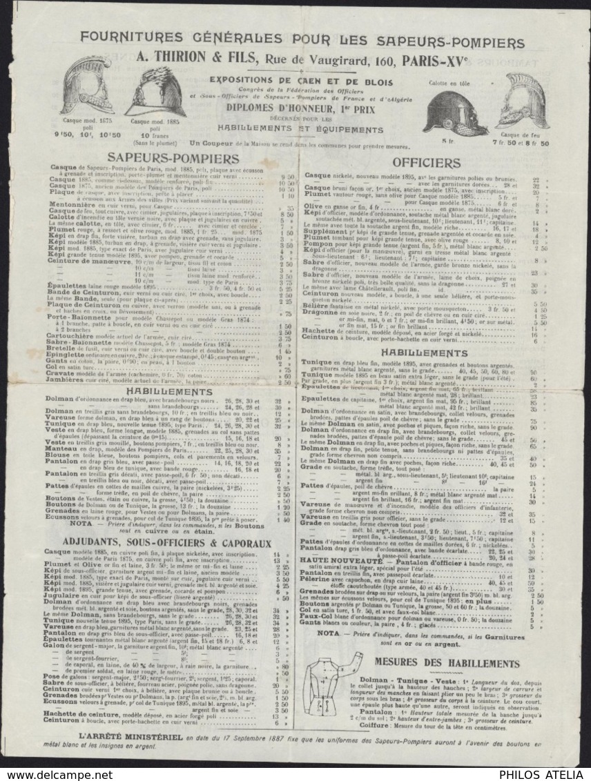 France Tarif Général Pour Sapeurs Pompiers Uniforme Matériel Environ 1903 Et Avant - Non Classés