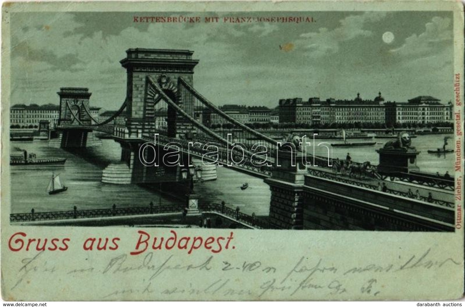 * T2/T3 1898 (Vorläufer!) Budapest, Lánchíd Este és Ferenc József Rakpart. Ottmar Zieher Litho (Rb) - Unclassified