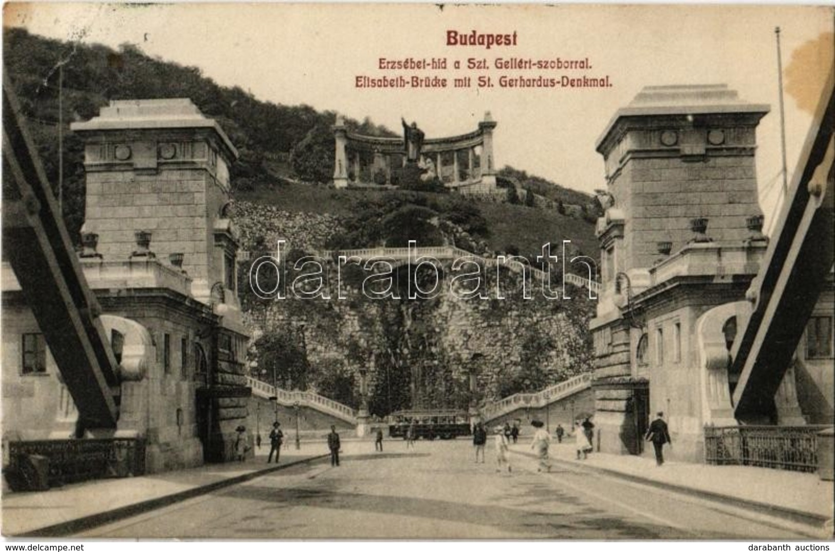 T2/T3 1911 Budapest I. Szent Gellért Szobor, Erzsébet Híd, Villamos (EB) - Zonder Classificatie