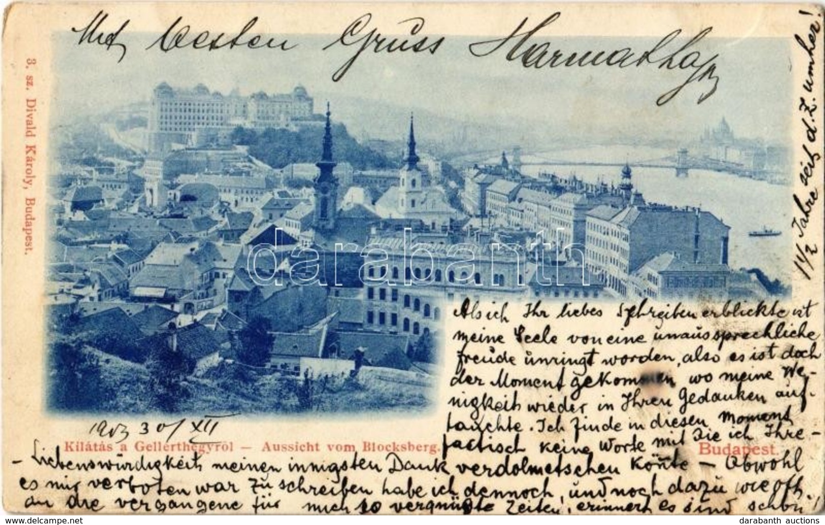 T2/T3 1903 Budapest I. Kilátás A Gellérthegyről. Divald Károly 3.  (EK) - Unclassified