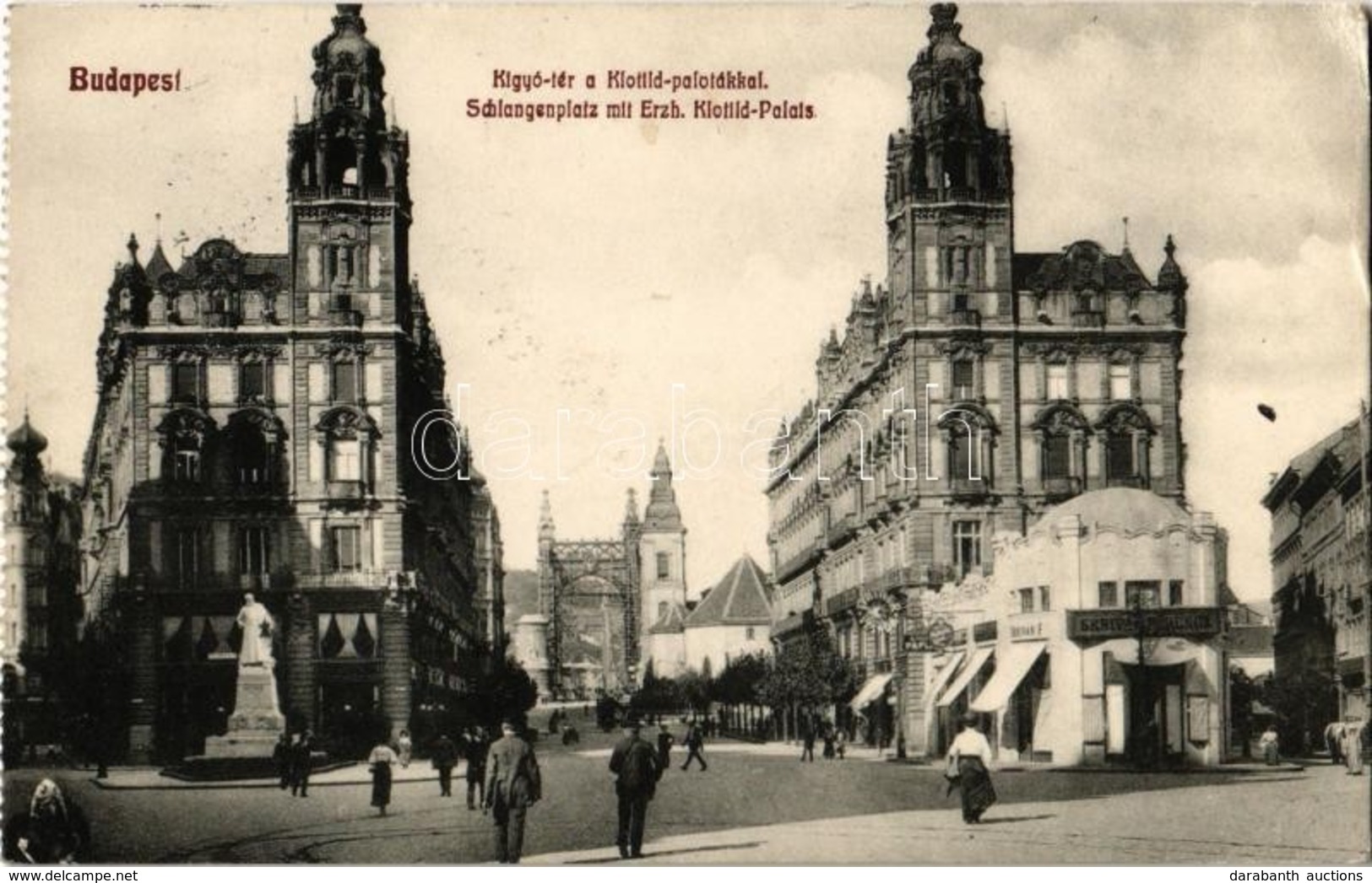 T2/T3 1910 Budapest V. Kígyó Tér, Klotild Paloták, Schaffer, Skriván Ferenc üzlete, Erzsébet Híd építés Közben (EK) - Unclassified