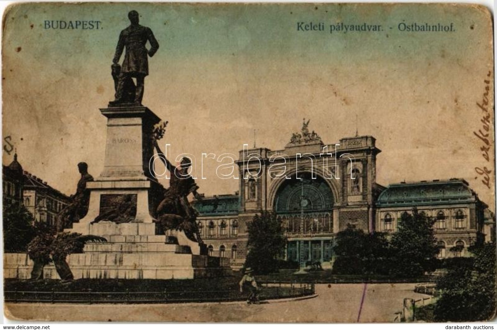 * T3 1912 Budapest VII. Keleti Pályaudvar, Vasútállomás, Baross Szobor. Kiadja Schwarcz J. (Rb) - Zonder Classificatie