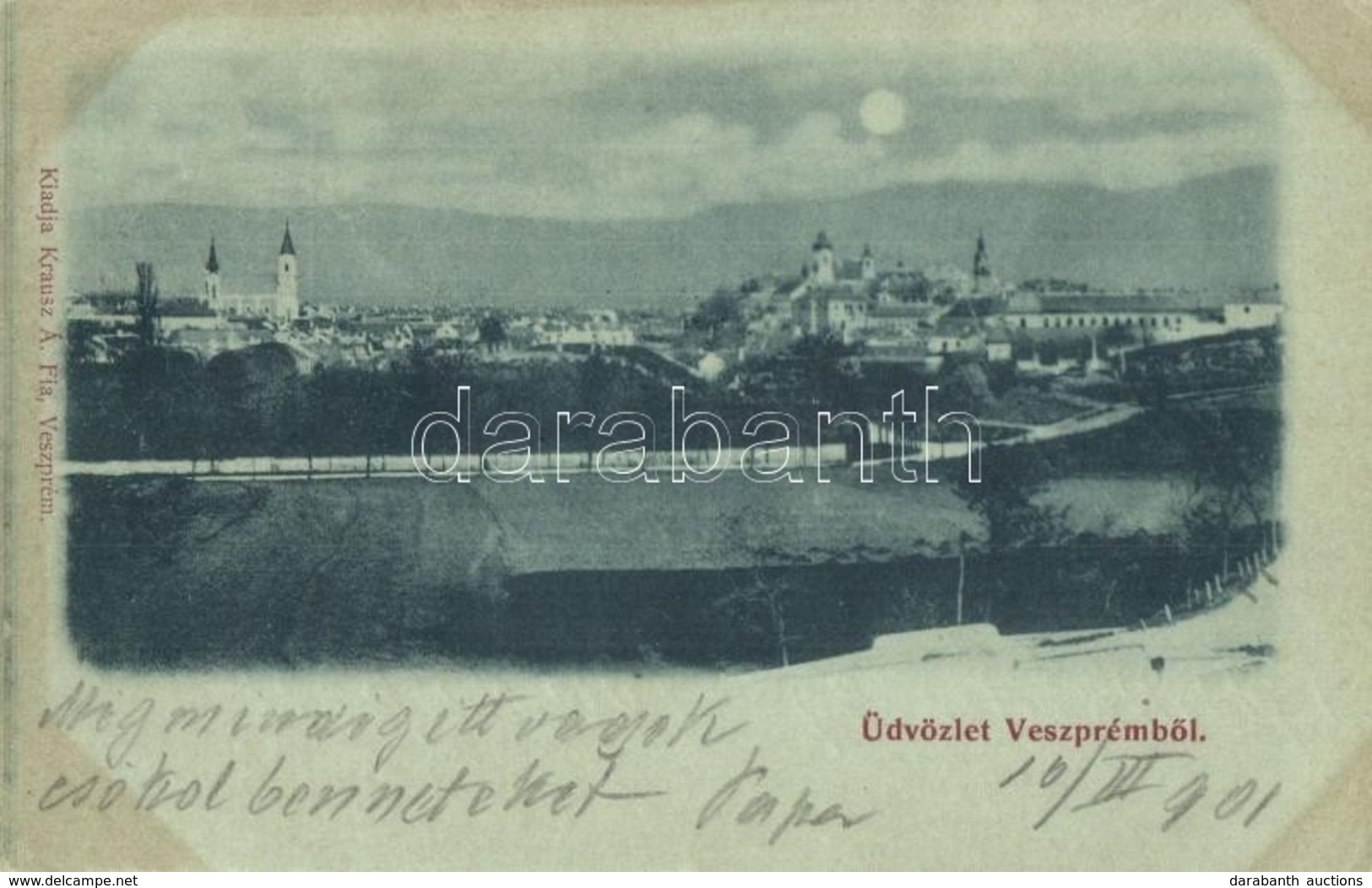 T2/T3 1901 Veszprém, Látkép Este. Kiadja Krausz Á. Fia (fl) - Unclassified