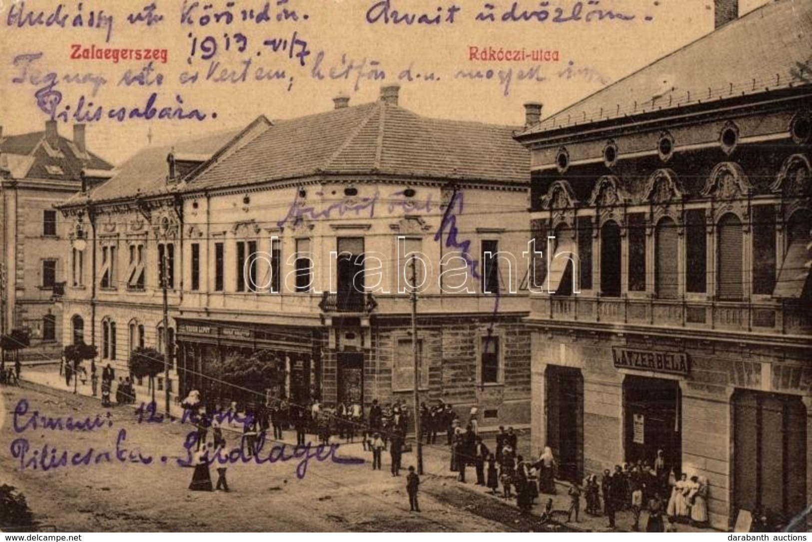 T2/T3 1913 Zalaegerszeg, Rákóczi Utca, Latzer Béla, Havas Kristóf és Vidor Lipót üzlete. Ifj. Horváth Jenő Kiadása (EK) - Unclassified