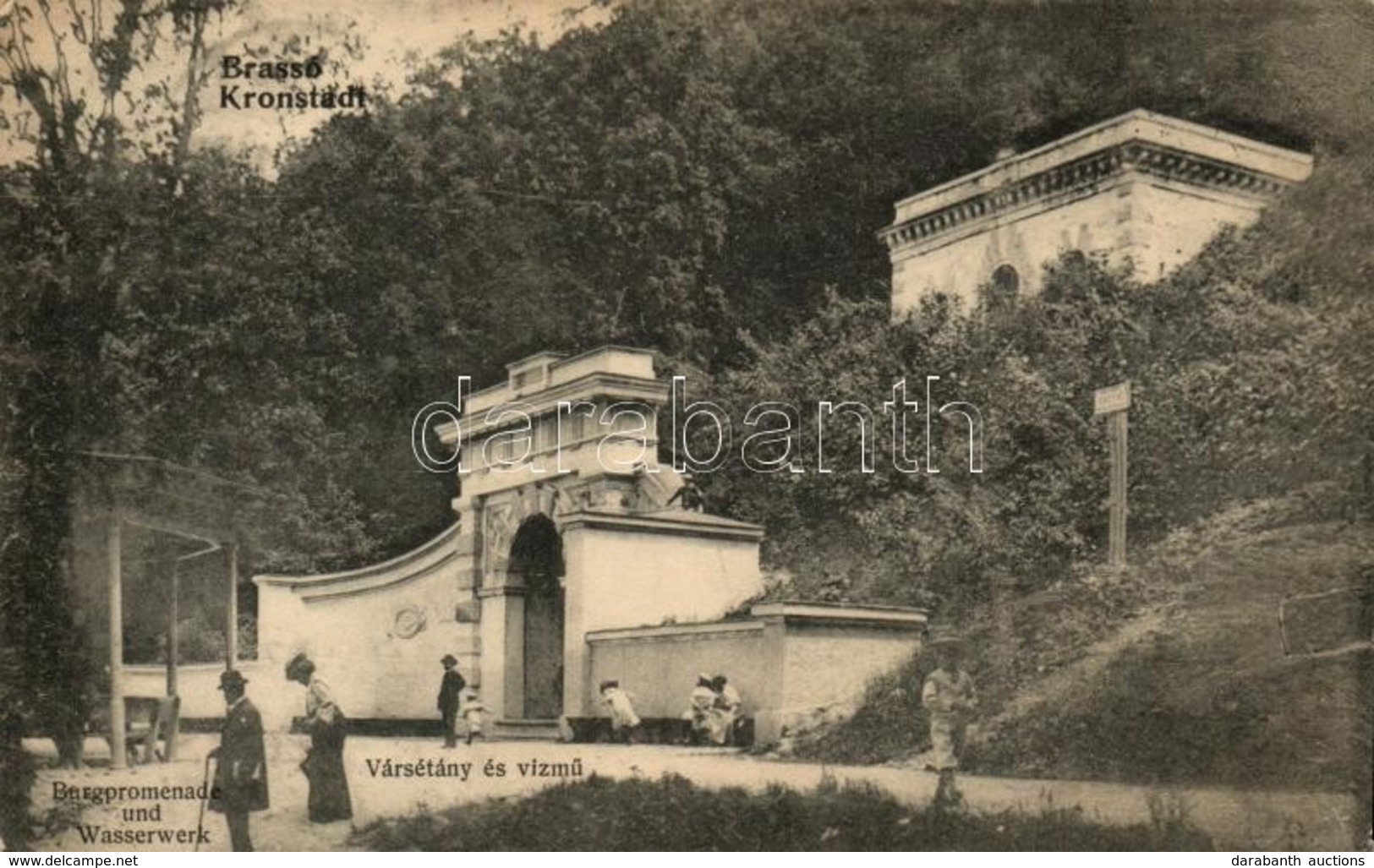 * T2/T3 1906 Brassó, Kronstadt, Brasov; Vársétány, Vízmű / Burgpromenade Und Wasserwerk / Castle Promenade, Water Works  - Ohne Zuordnung