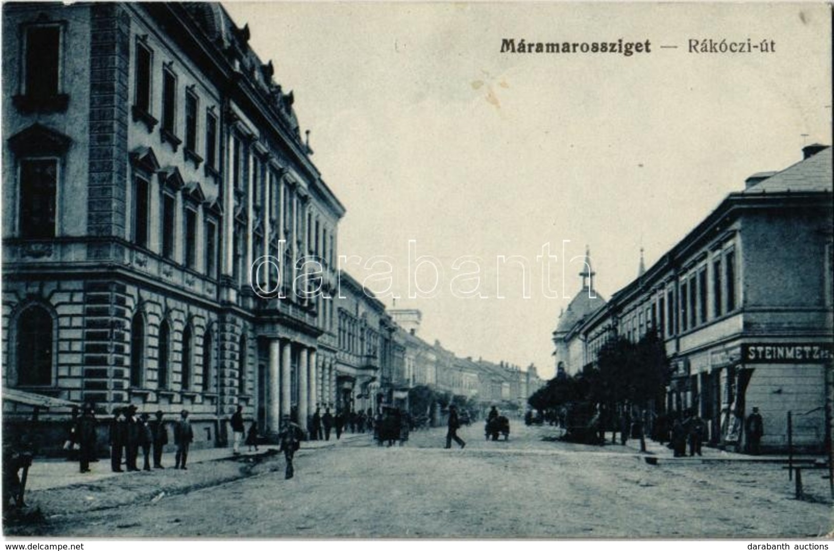 T2 Máramarossziget, Sighetu Marmatiei; Rákóczi út, Steinmetz üzlete: Kiadja Berkovits / Street View, Shops + '1917 Magya - Sin Clasificación