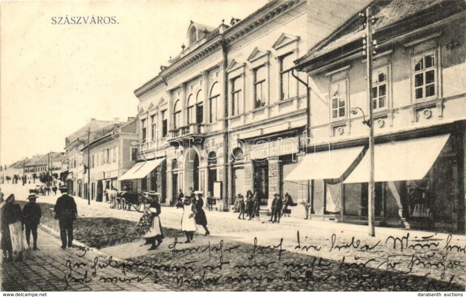 T2 Szászváros, Broos, Orastie; Utcakép, Dohány Nagy Tőzsde / Street View With Tobacco Shop - Sin Clasificación