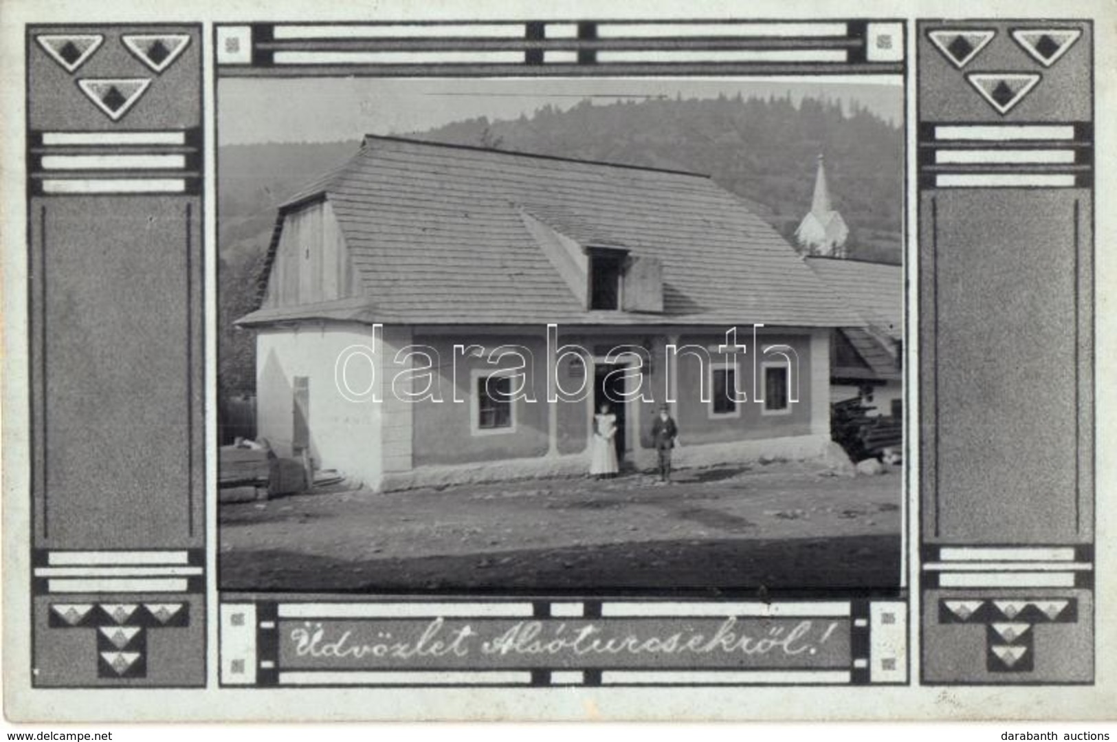 ** T2 Alsóturcsek, Dolny Turcek, Unter-Turz (Turcsek); üzlet, Kápolna A Háttérben. Szecessziós Fotó / Shop, Chapel In Th - Unclassified