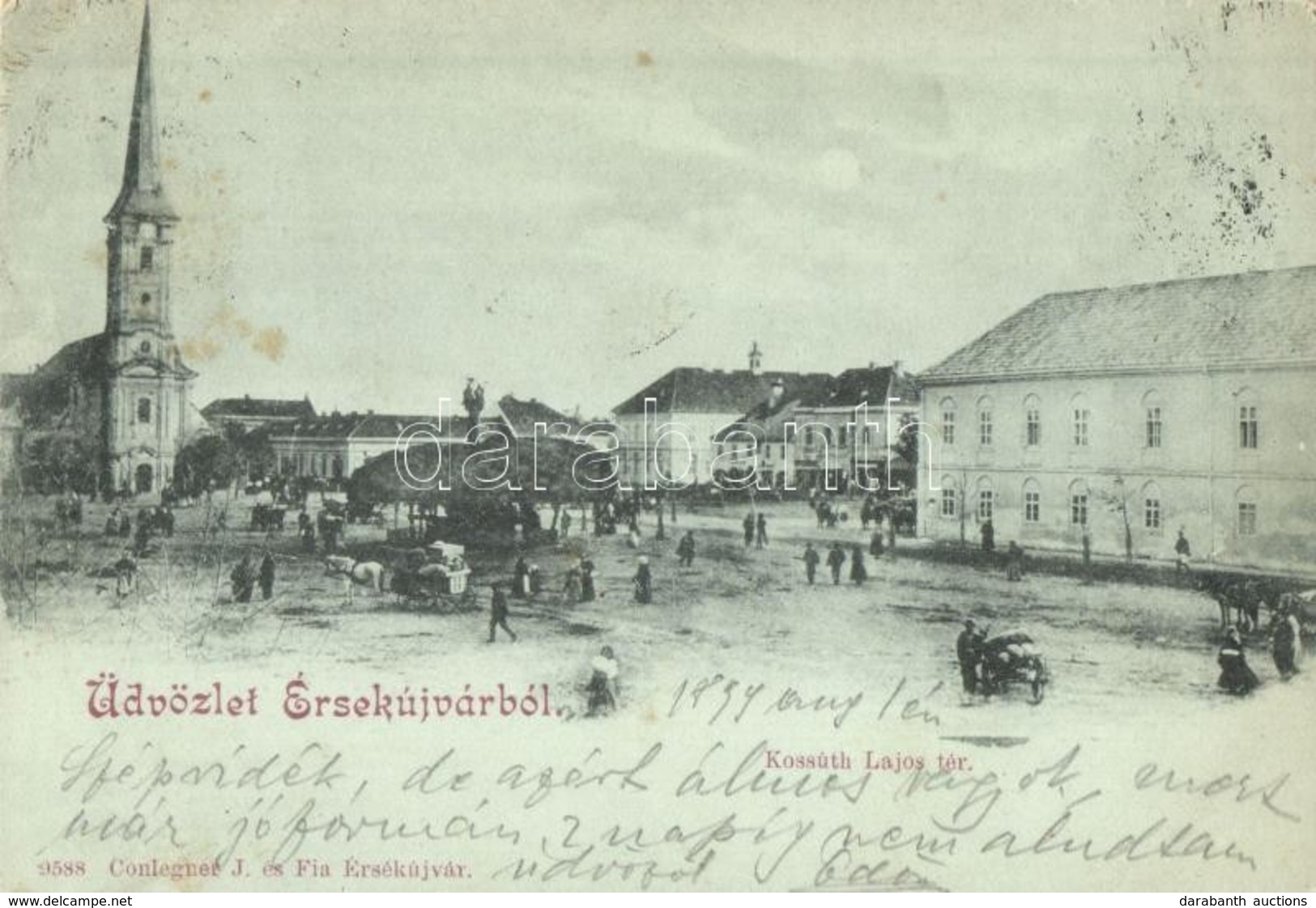 T2 1899 Érsekújvár, Nové Zamky; Kossuth Lajos Tér, Templom. Conlegner J és Fia Kiadása / Square With Church - Zonder Classificatie