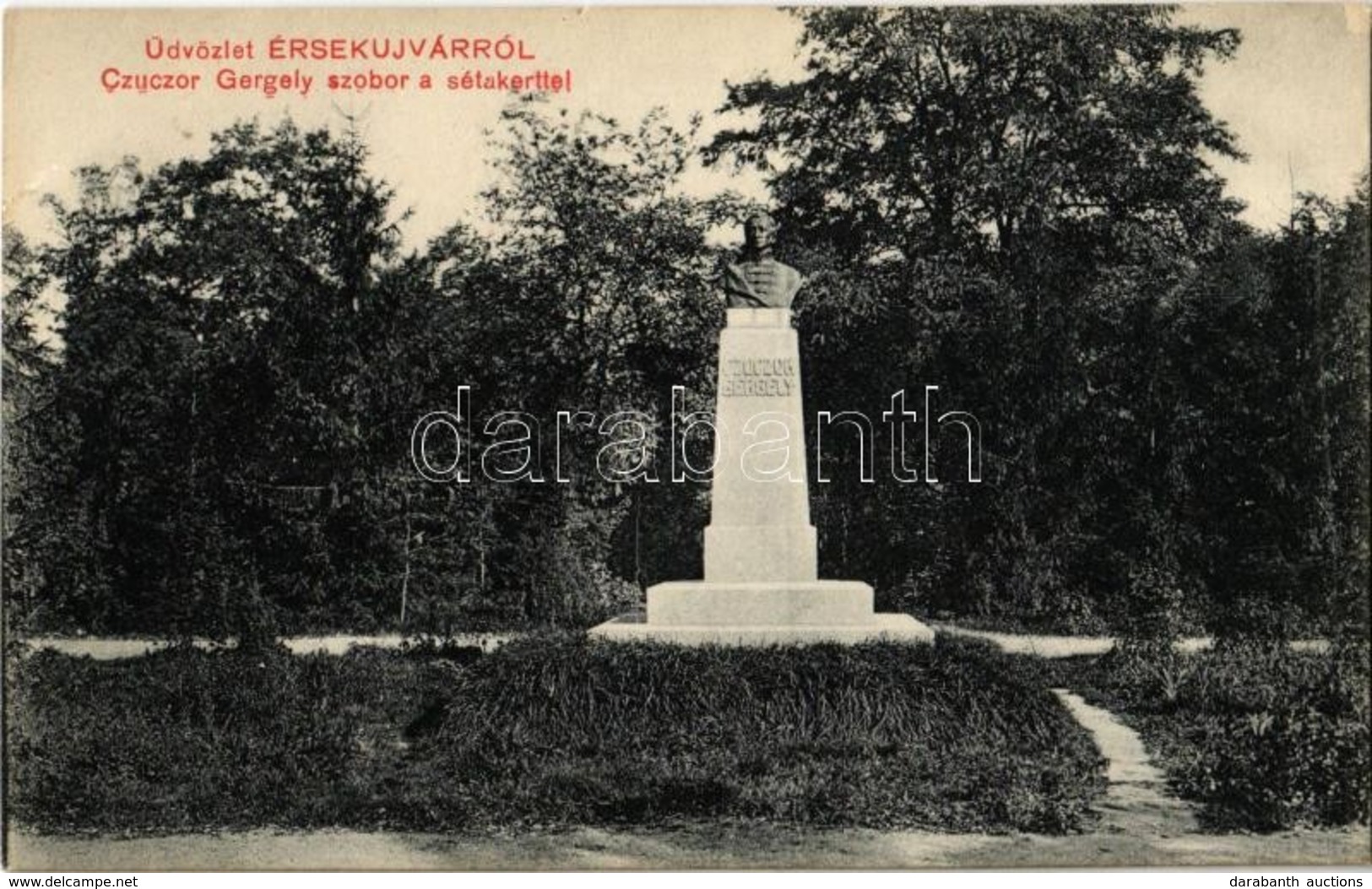 ** T2 Érsekújvár, Nové Zámky; Czuczor Gergely Szobor A Sétakerttel, Sétány, Park / Promenade, Park, Statue - Sin Clasificación