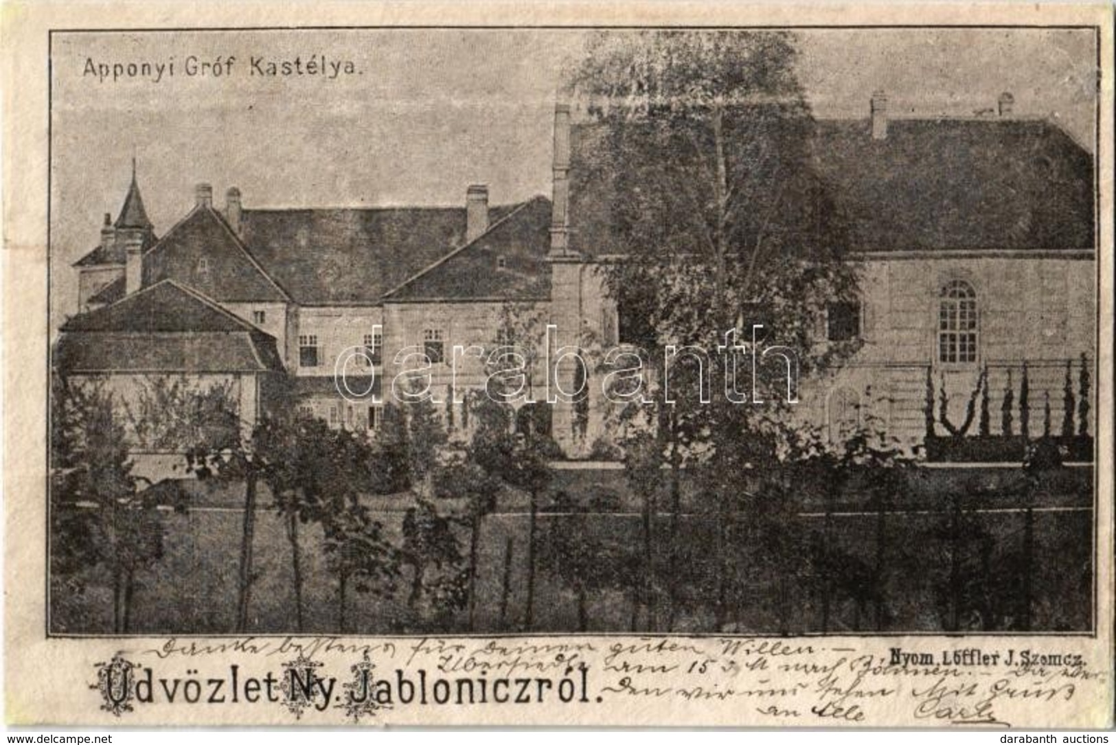 T4 1902 Jablánc, Nyitra-Jablonic, Jablonica; Gróf Apponyi Kastély. Kiadja Löffler J. / Castle (r) - Zonder Classificatie