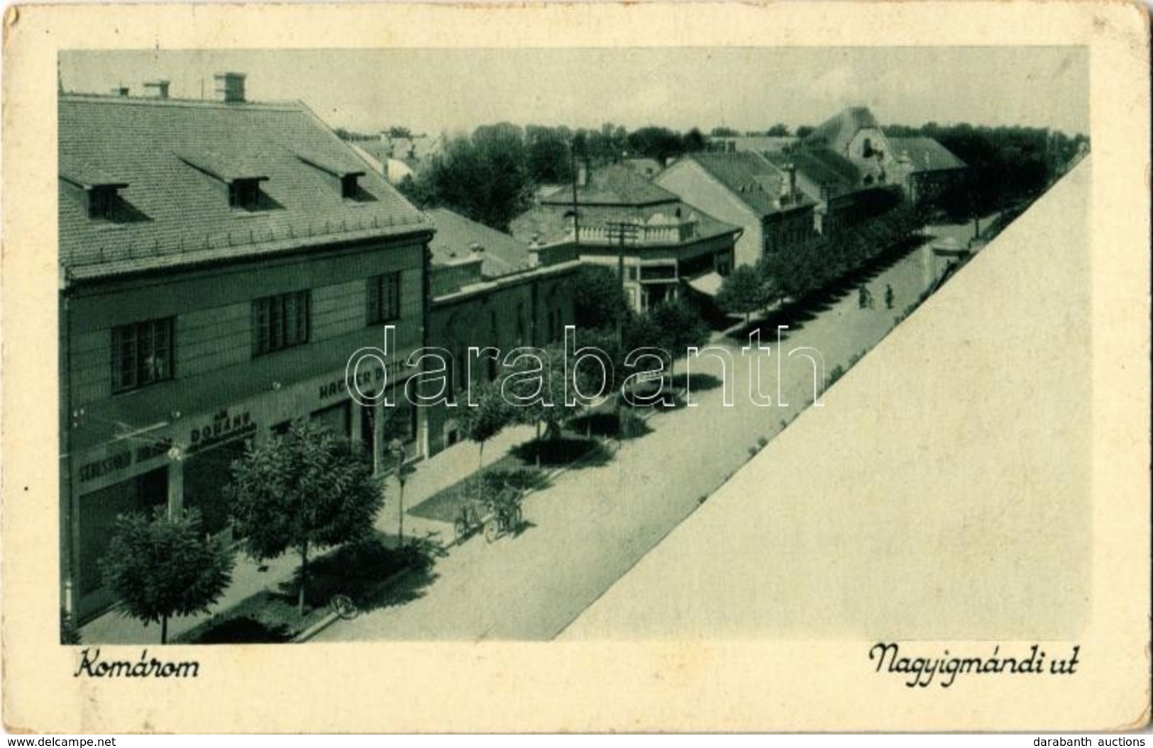 T2/T3 1940 Komárom, Komárno; Nagyigmándi út, Hacker Dezső üzlete és Saját Kiadása / Street View, Publisher's Shop (EK) - Ohne Zuordnung