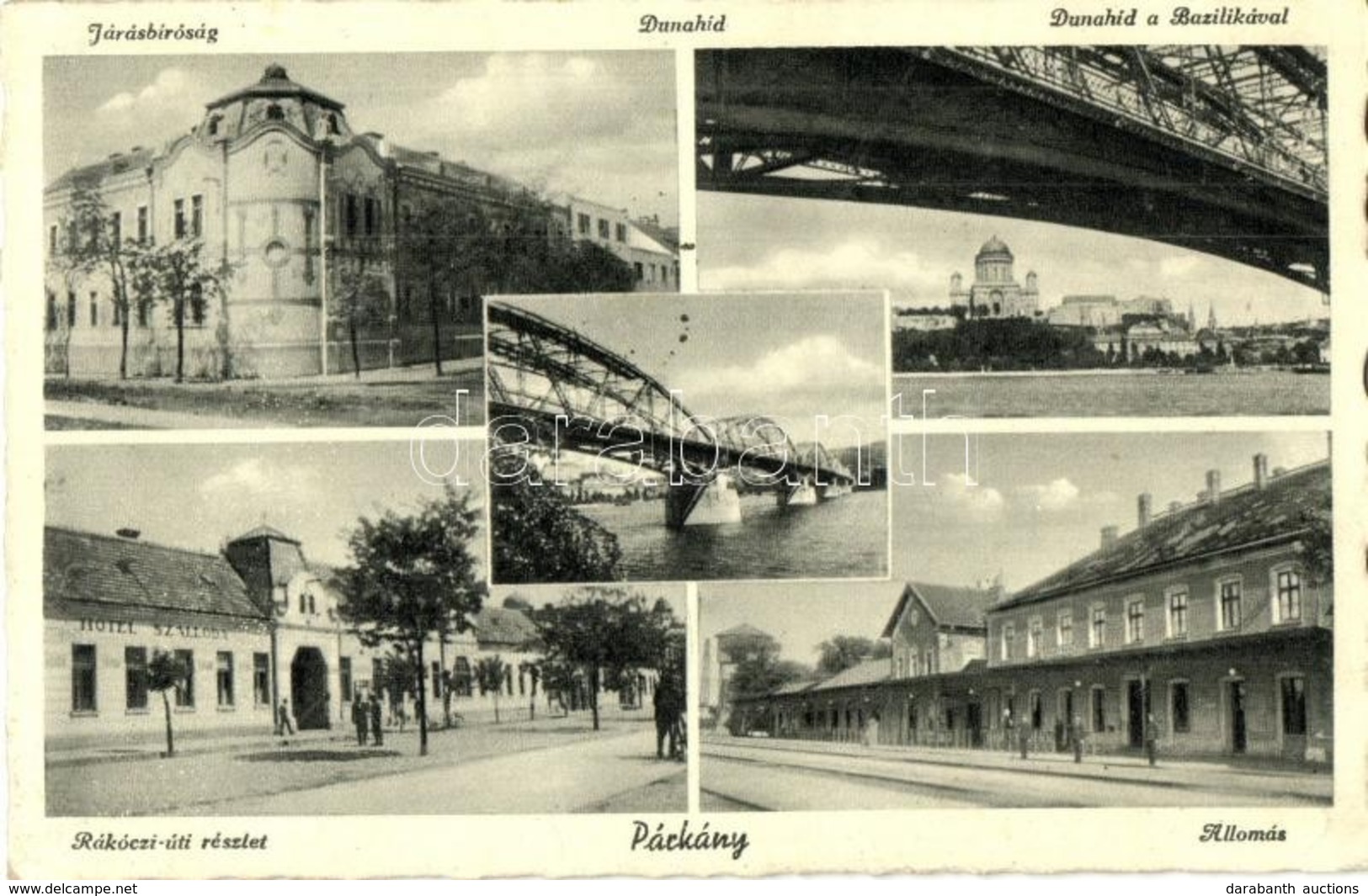 T2/T3 Párkány, Stúrovó; Járásbíróság, Dunahíd A Bazilikával, Rákóczi út, Szálloda, Vasútállomás / Court, Bridge, Basilic - Zonder Classificatie