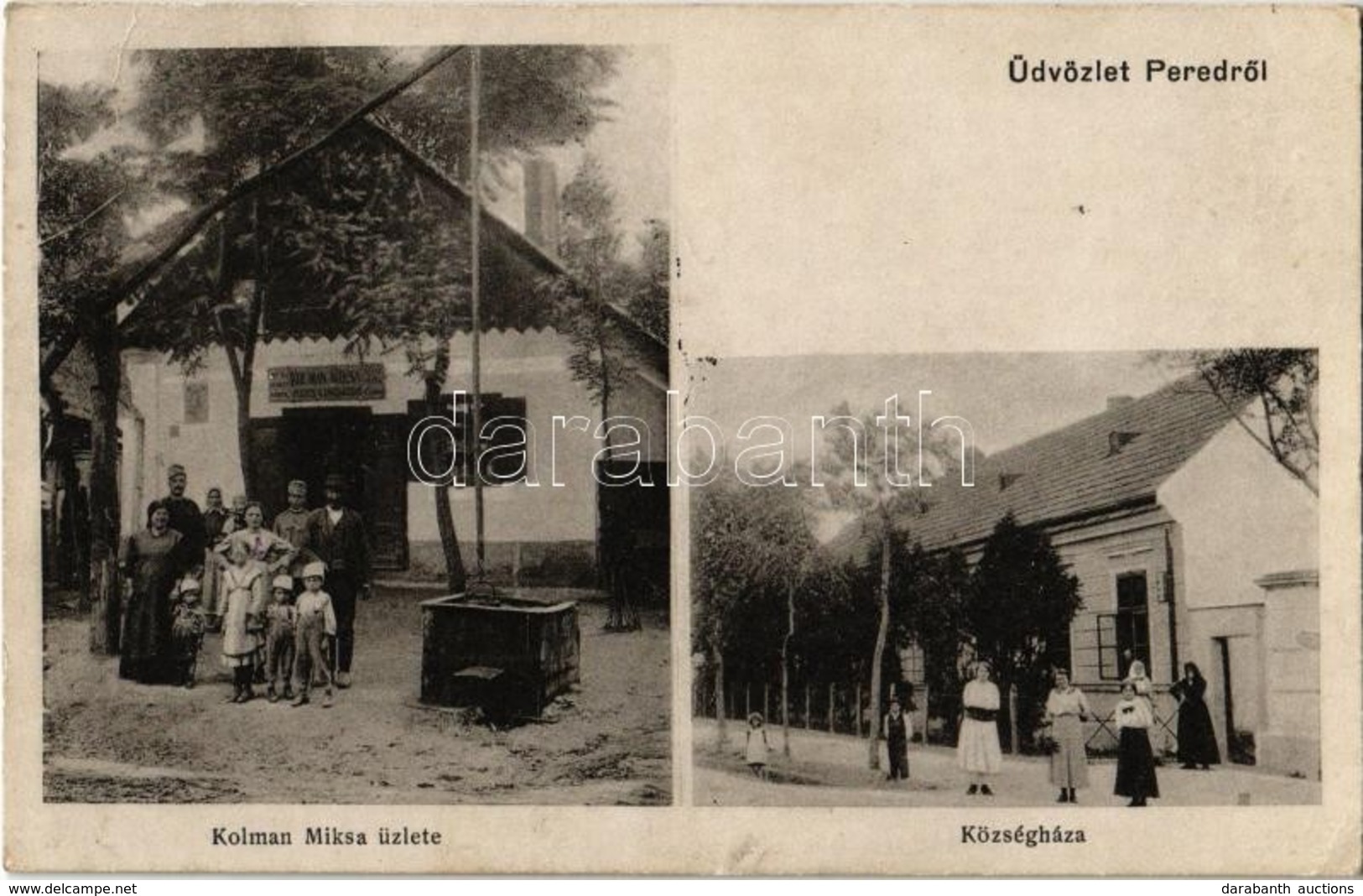 T2/T3 1918 Pered, Tesedíkovo; Községháza, Kolman Miksa üzlete, Gémeskút / Town Hall, Shop, Well (EK) - Sin Clasificación