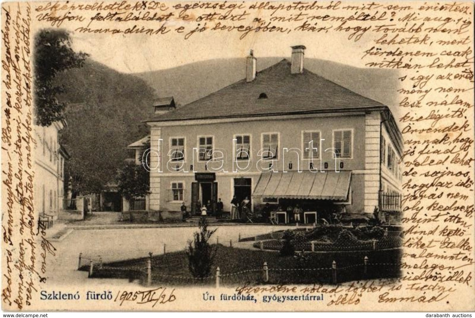 T2/T3 1905 Szklenófürdő, Sklené Teplice; Úri Fürdő, Gyógyszertár / Spa, Bathing House, Pharmacy (EK) - Sin Clasificación