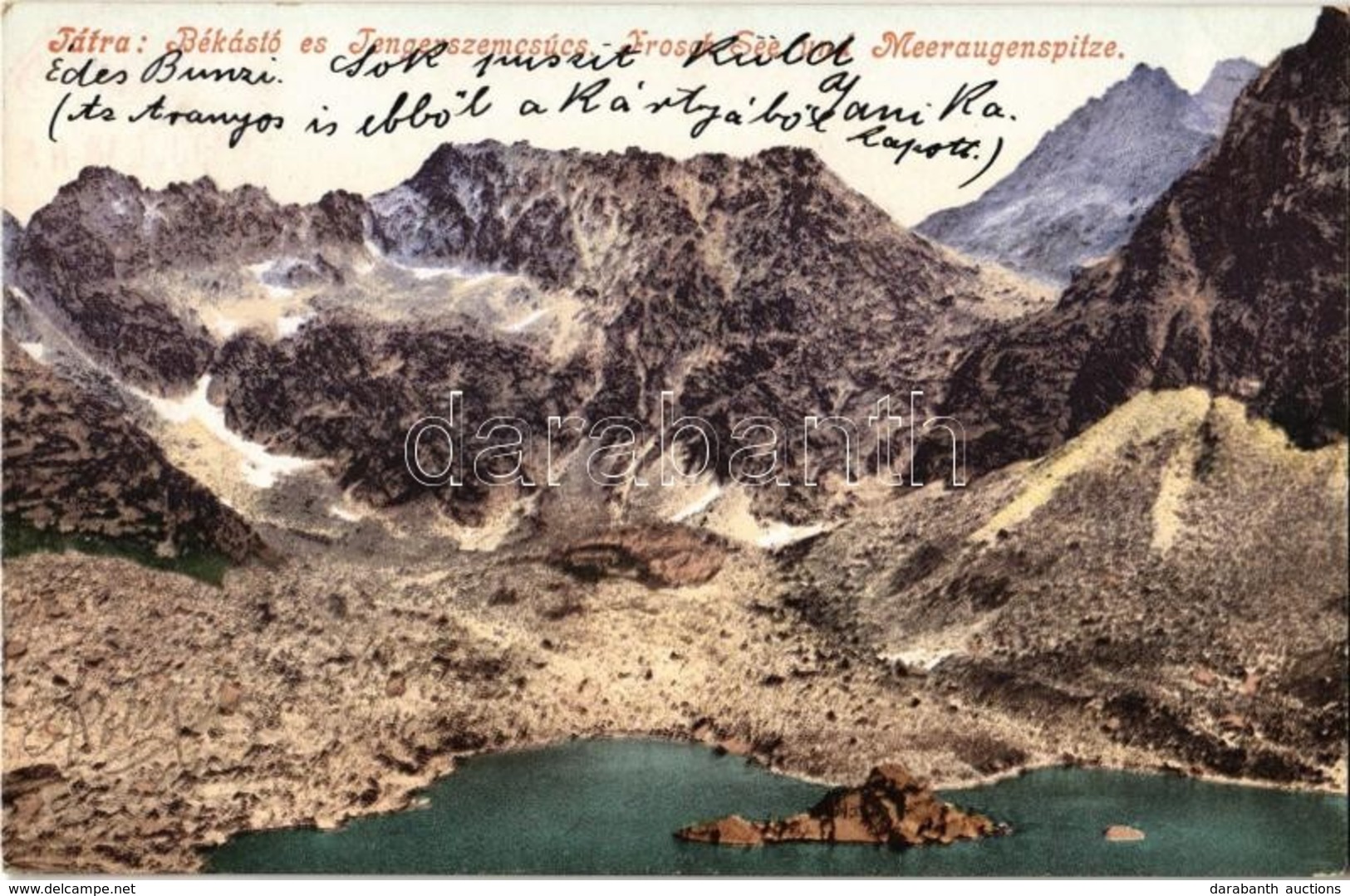 T2 1909 Tátra, Magas Tátra, Vysoké Tatry; Békás-tó és Tengerszem-csúcs. Cattarino S. Kiadása 1905. 221. Sz./ Froschsee,  - Unclassified