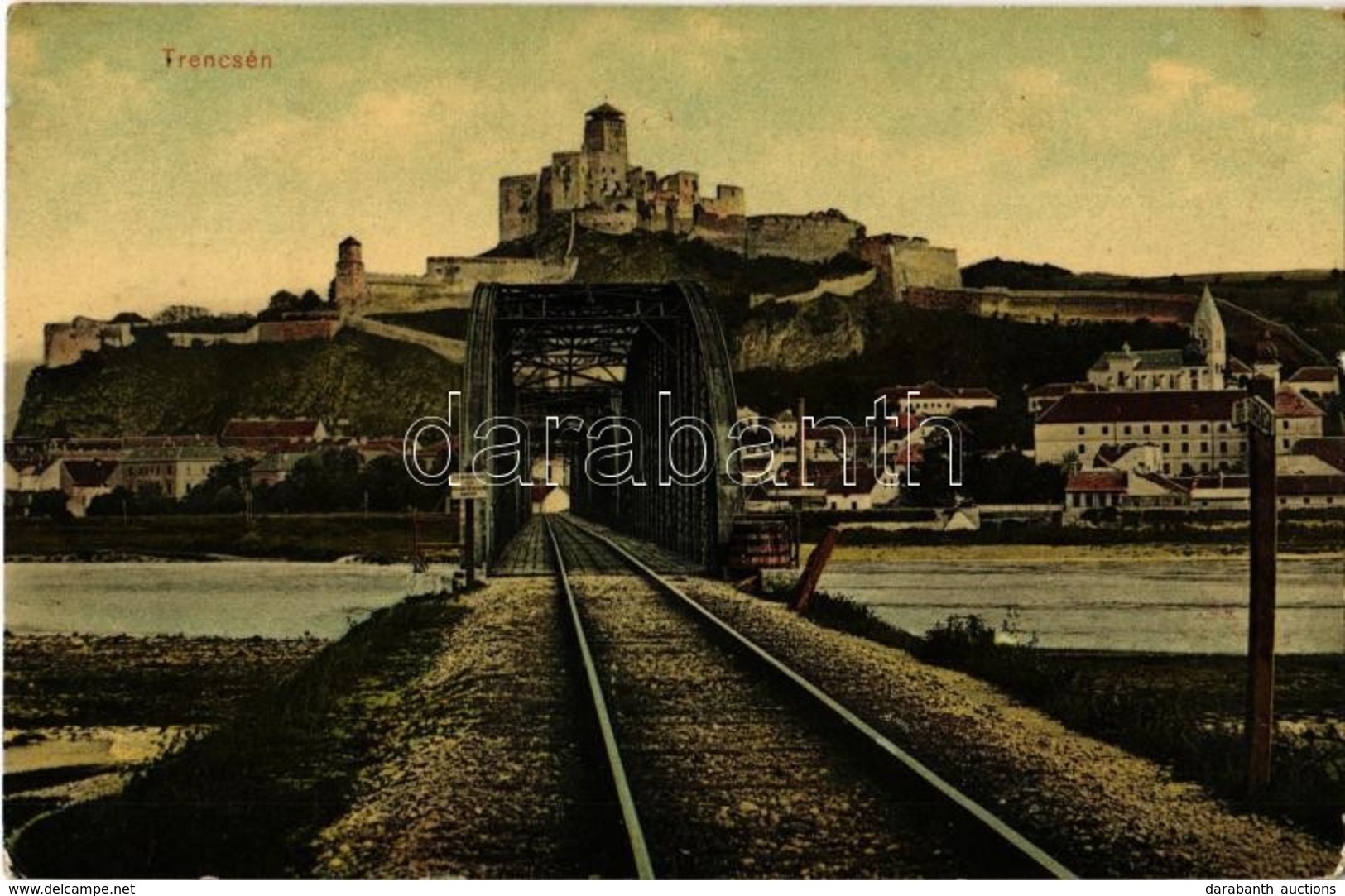 T2/T3 1907 Trencsén, Trencín; Vár, Vasúti Híd. Kiadja Gansel Lipót / Trenciansky Hrad / Castle, Railway Bridge (EK) - Zonder Classificatie