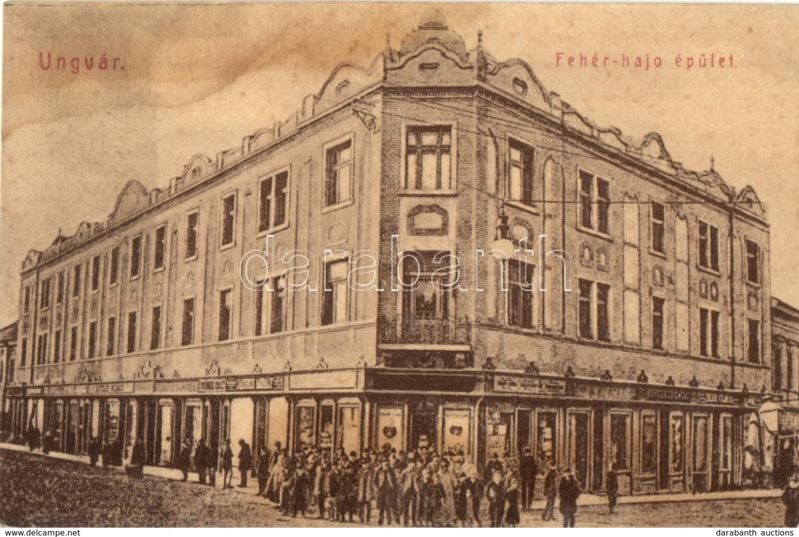 T2/T3 1909 Ungvár, Uzshorod, Uzhhorod, Uzhorod; Fehér Hajó épület, Boross Zsigmond, Beer Vilmos, Krausz, Rosenberg üzlet - Non Classés